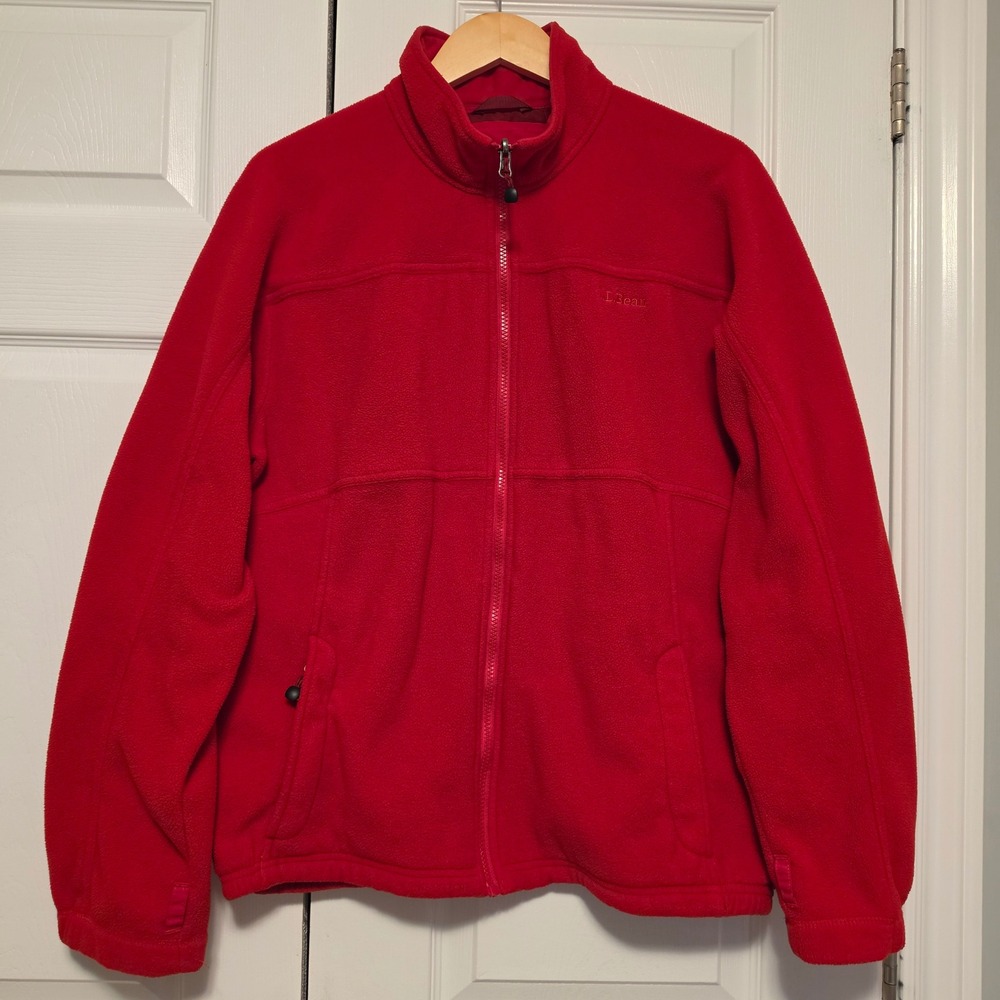 LL Bean Solid Red Full Zip Fleece Mock Neck Jacket Size Large